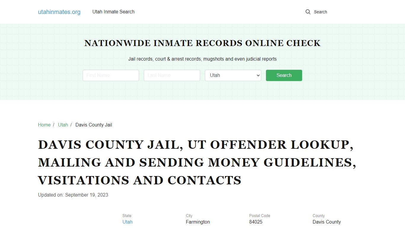 Davis County Jail, UT: Incarcerated Inmate Search, Visitations, Contacts